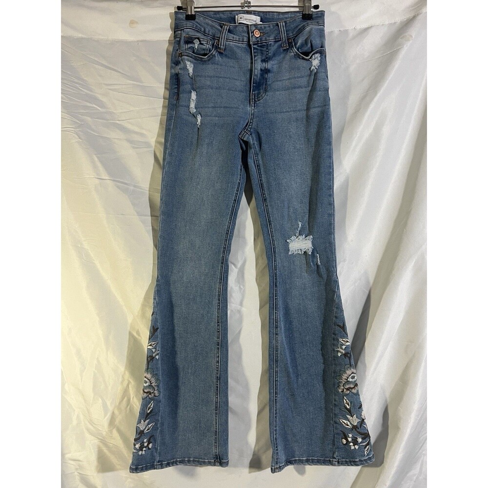 Re Generation Celebrity Embro Floral Jeans 5/27 Flare Leg Y2K Vintage 2000s Boho